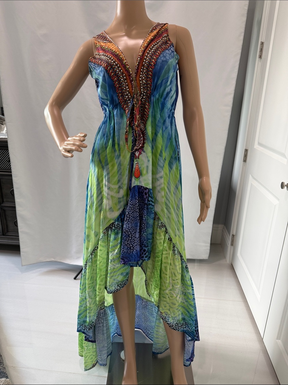 Club Moda Boho High-Low V-Neck Maxi Dress Multi Color Free Size